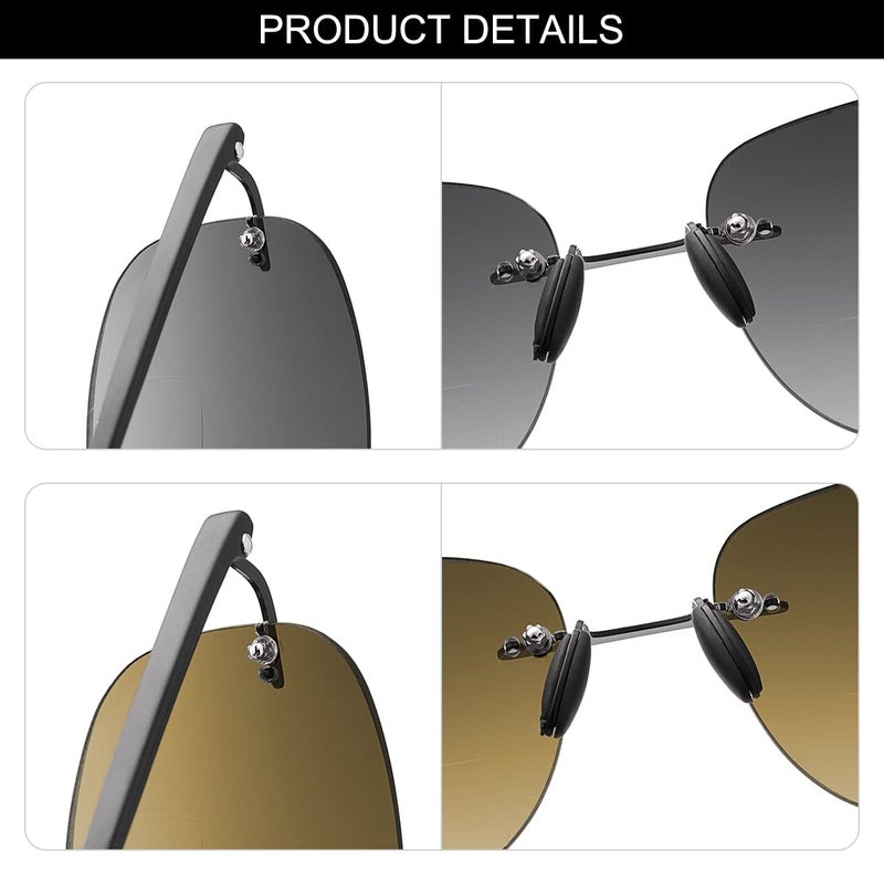 PEEPAI 2 Pairs Bifocal Reading Glasses Outdoor UV Protection Sunglasses Rimless Computer Anti Blue Light Glare Tinted Sun Readers Far and Near Dual Use Eyewear for Men Women 3.5 - Image 5